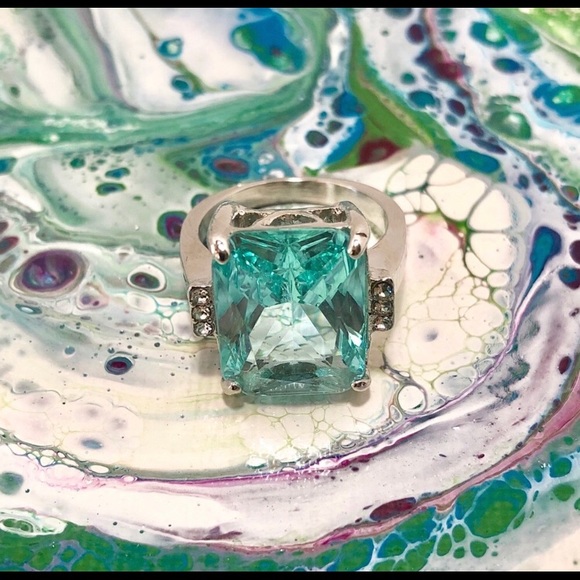 Jewelry - Aquamarine Gemstone Silver Cocktail Ring  Size 7